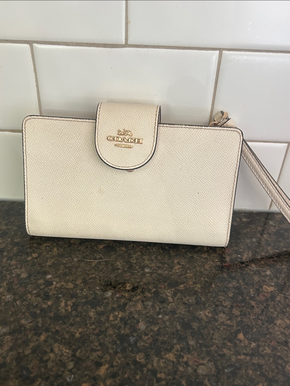 Coach Ivory Leather Wristlet Wallet with Gold Logo